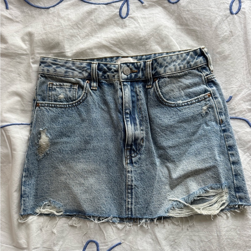 Denim Blue Distressed Skirt